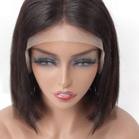 14” SHORT BLACK BOB HUMAN HAIR STRAIGHT LACE-FRONT - Picture 2 of 6